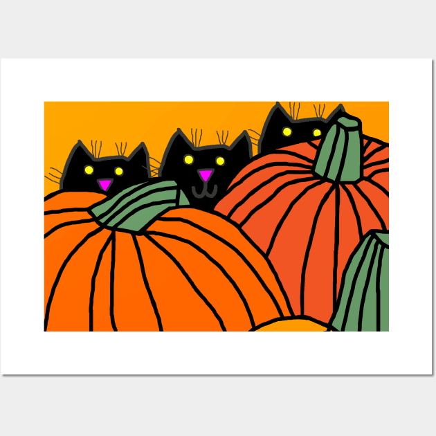 Funny Cats and Pumpkins at Halloween Wall Art by ellenhenryart